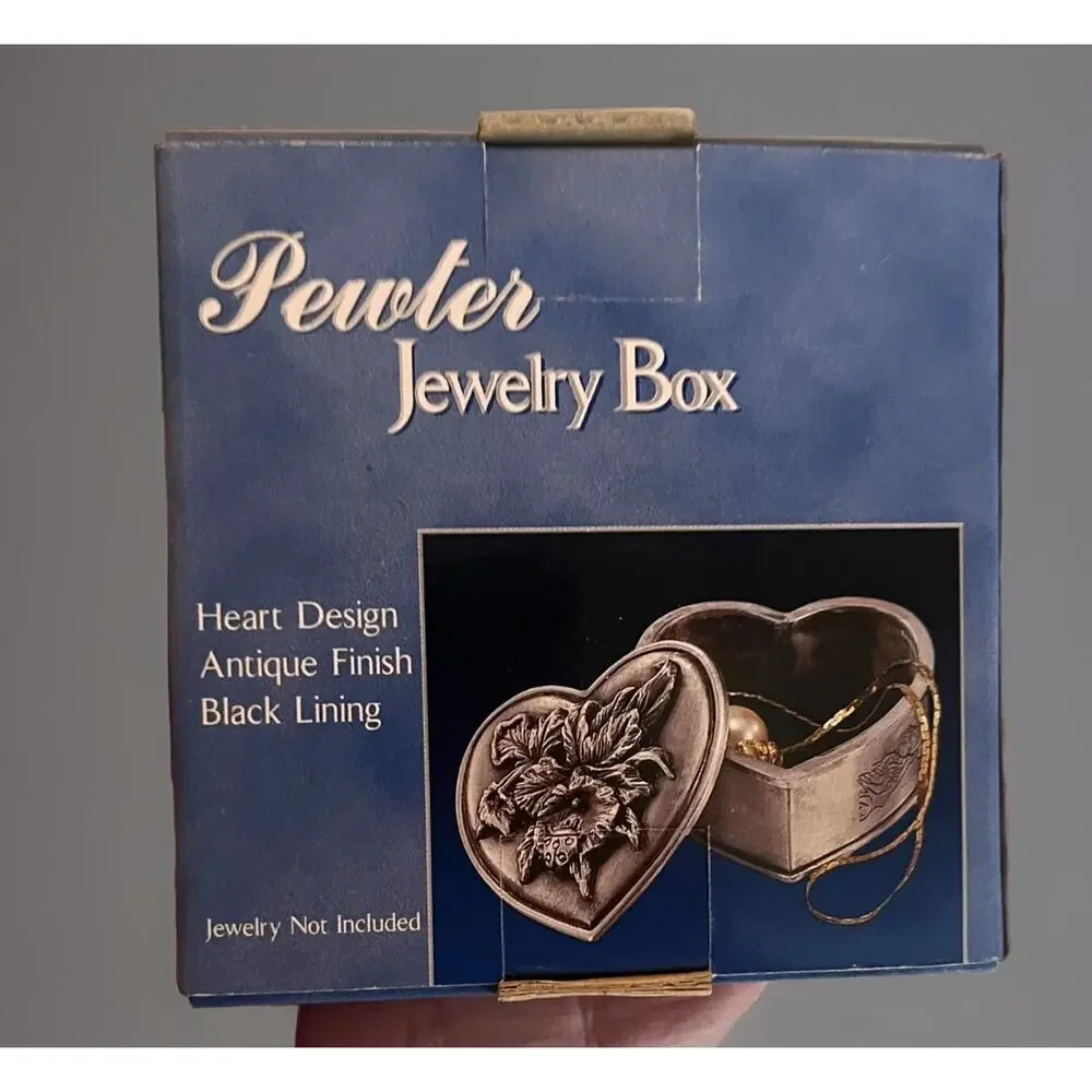 VTG New K-Mart Exclusive Troy MI Taiwan Antique Finish Pewter Heart Jewelry Box
